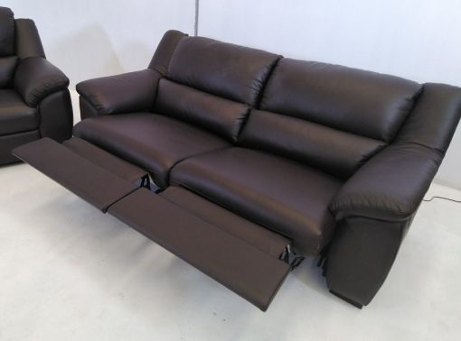 Sistema relax de sofá de 3 plazas. Conjunto de sofás relax de piel natural de color marrón - Leon