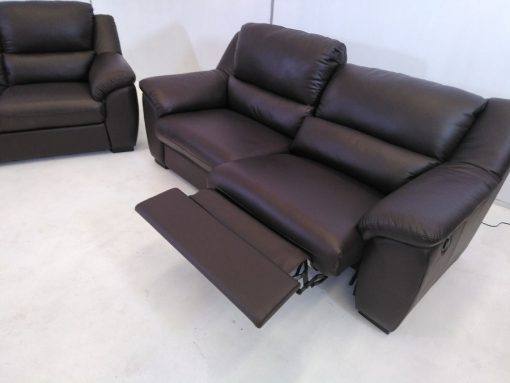 Electric footrest. Brown Leather Sofa Set - 3 Seater + 2 Seater - Leon