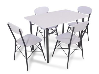 Dining Set - Table and 4 Chairs in White and Grey - Familio