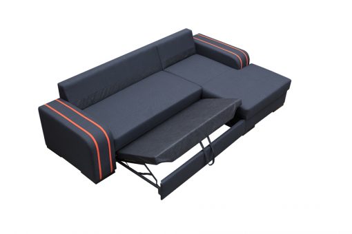 Mecanismo de cama. Sofá chaise longue cama gris con cojines y arcón – Jamaica