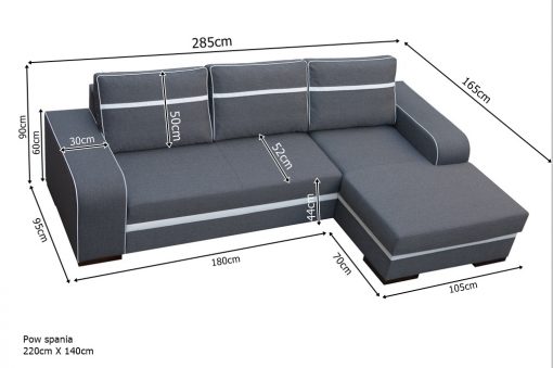 Medidas de sofá chaise longue cama gris con arcón - Bermuda
