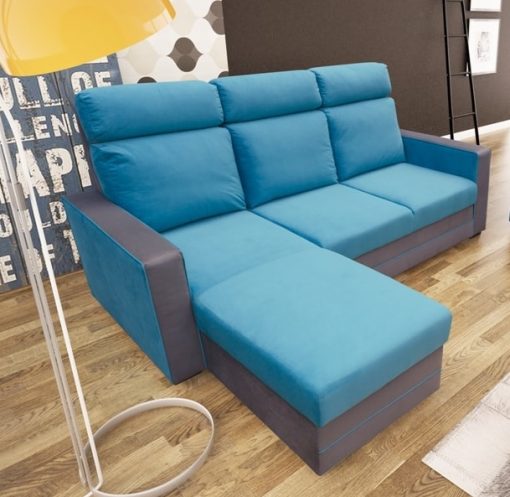 Sofá chaise longue cama tapizado en tela de azul - Miami