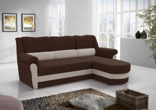 Sofá chaise longue cama alto respaldo con arcón. Tela de color marrón. Esquina derecha - Parma