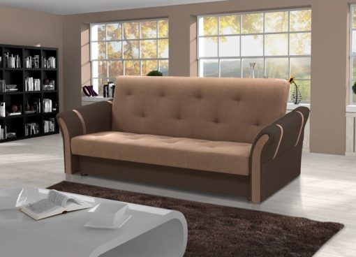 Sofá cama plegable Siena. Combinación de colores muna 3 (marrón claro) + muna 6 (marrón oscuro)