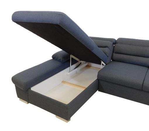 Arcón abierto. Sofá chaise longue cama con arcón y reposacabezas reclinables - Capri