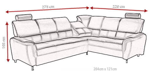 Medidas. Sofá rinconera cama con reposacabezas reclinables - Navagio