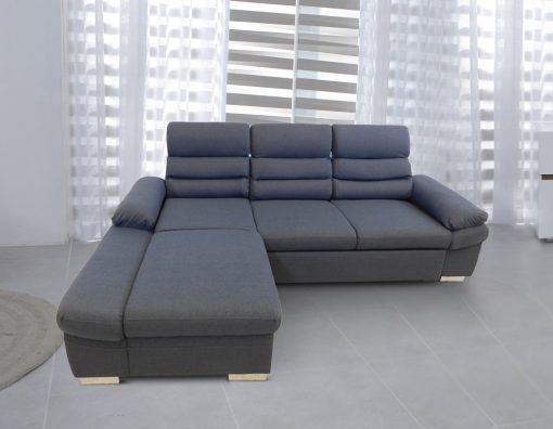Sofá chaise longue cama con arcón y reposacabezas reclinables. Tela gris, chaise longue izquierda - Capri
