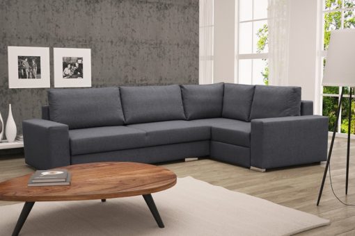 Corner Sofa with Folding Bed and Storage - Harbour. Dark Dark Grey Fabric, Right Corner