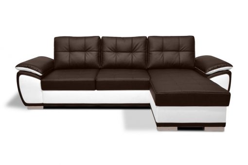 Sofá chaise longue cama tapizado en polipiel de colores marrón y blanco - Kingston