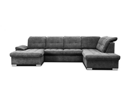 Grey Fabric. U-shaped Sofa with Pull-out Bed and Reclining Headrests - Toronto