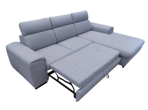 Cama apertura estilo delfín. Sofá chaise longue cama con reposacabezas reclinables. Tela gris claro, chaise longue lado derecho - Niagara