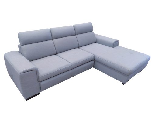 Sofá chaise longue cama con reposacabezas reclinables. Tela gris claro, chaise longue lado derecho - Niagara