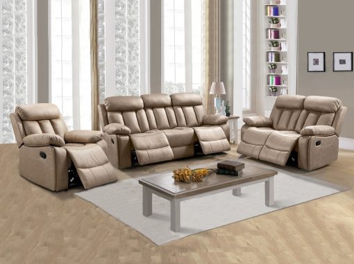 Conjunto 3+2+1 de dos sofás y un sillón relax. Tela antimancha beige - Barcelona