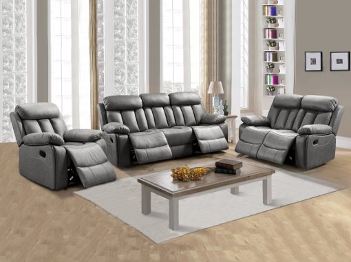 Conjunto 3+2+1 de dos sofás y un sillón relax. Tela antimancha gris - Barcelona