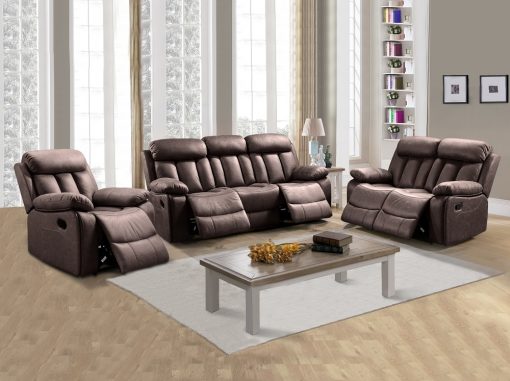 Conjunto 3+2+1 de dos sofás y un sillón relax. Tela antimancha marrón - Barcelona