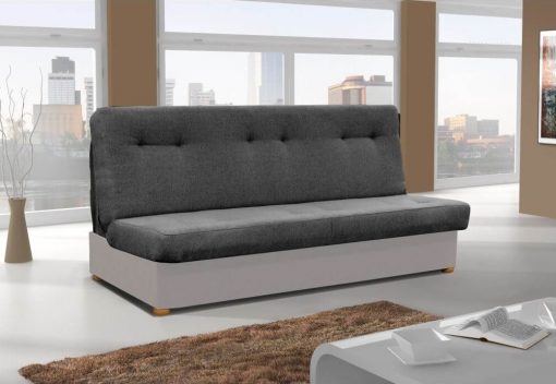 Sofá cama sin chaise longue - Alzira. Asiento y respaldo - tela gris oscuro. Base - tela gris claro