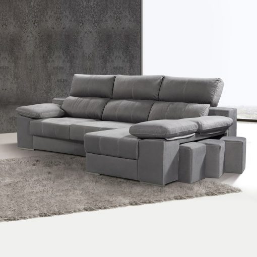 Sofá cheslón con asientos extraíbles y reposacabezas reclinables - Seville. Cheslón lado derecho, color gris