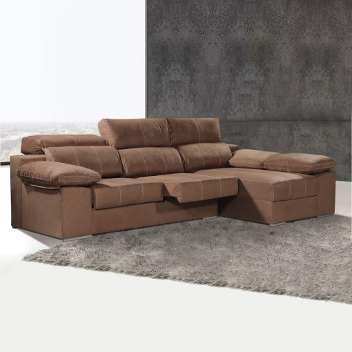 Sofá cheslón con asientos extraíbles y reposacabezas reclinables - Seville. Cheslón lado derecho, color marrón (chocolate)