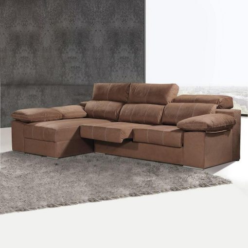 Sofá cheslón con asientos extraíbles y reposacabezas reclinables - Seville. Cheslón lado izquierdo, color marrón (chocolate)