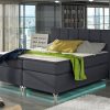 Кровать 160 x 200 см, с ножками, подсветкой LED, матрасом, изголовьем и топпером – Barbara. Тёмно-серая ткань