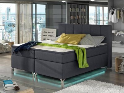 Bed 160 x 200, with LED Lights, Legs, Mattress, Storage, Headboard, Topper - Barbara. Dark Grey Fabric Soro 95