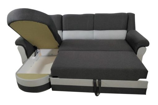 Cama y arcón abiertos. Sofá chaise longue cama gris - Parma