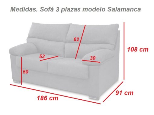 Medidas. Sofá 3 plazas económico modelo Salamanca