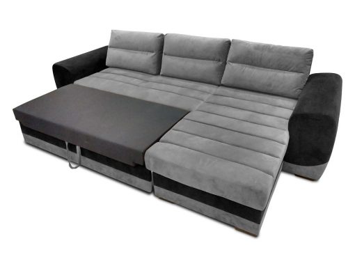 Modo cama. Sofá chaise longue en tela gris y negro - Cayman
