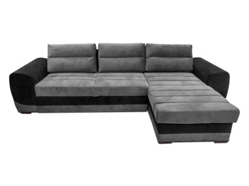 Sofá chaise longue cama tapizado en tela de color gris y negro. Vista frontal - Cayman