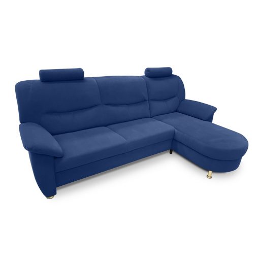 Sofá chaise longue tapizado en tela antimanchas de color azul - Claudia