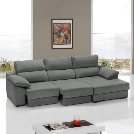 Sofá cama con asientos deslizantes color gris. Chaise longue lado derecho - Alicante