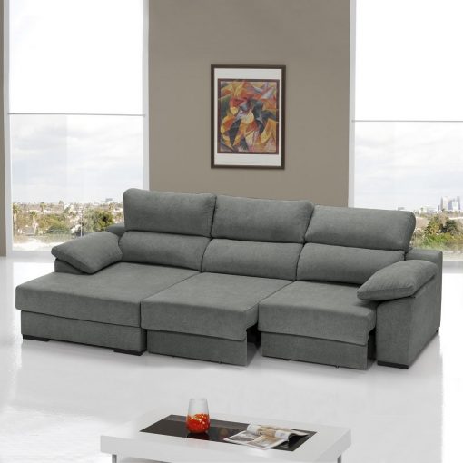 Sofá cama con asientos deslizantes color gris. Chaise longue lado izquierdo - Alicante
