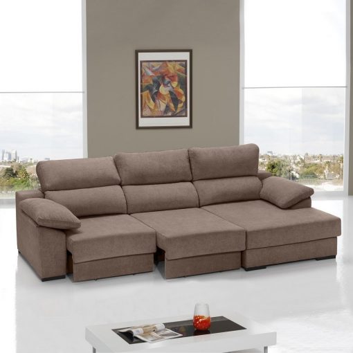 Sofá cama con asientos deslizantes color marrón. Chaise longue lado derecho - Alicante