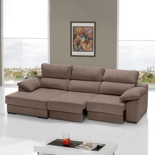 Sofá cama con asientos deslizantes color marrón. Chaise longue lado izquierdo - Alicante