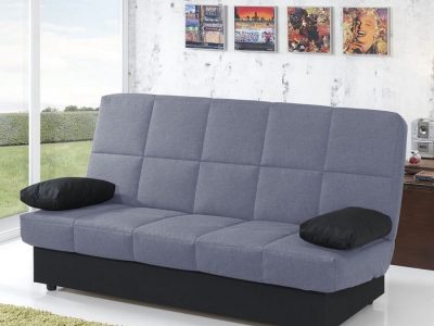Inexpensive Folding Sofa Bed. Light Grey Fabric. Fortuna
