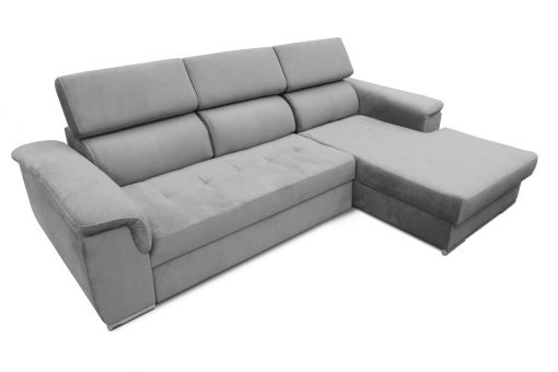 Sofá chaise longue cama, máximo confort - Hamburg. Tela Lido 15 (gris). Chaise longue lado derecho.