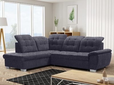 Corner Sofa with High Backrest, Reclining Headrests, Bed and Storage - Hamilton. Left Corner. Dark Grey Fabric - Inari 94
