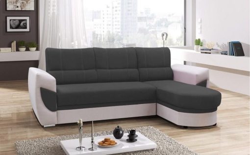 Sofá cama con chaise longue curvo de diseño - Alpera. Gris, blanco. Chaise longue lado derecho