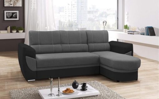 Sofá cama con chaise longue curvo de diseño - Alpera. Gris, negro. Chaise longue lado derecho