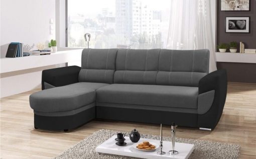 Sofá cama con chaise longue curvo de diseño - Alpera. Gris, negro. Chaise longue lado izquierdo