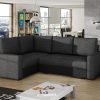 Small corner sofa with bed and storage - Brighton. Dark grey fabric. Black faux leather. Corner on the left