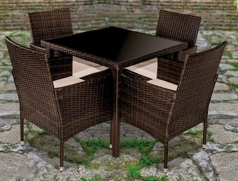 Conjunto jardín mesa cuadrada + 4 sillas con brazos - Abril - Don Baraton:  tienda de sofás, colchones y muebles