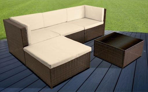 Conjunto jardín sofá chaise longue con cojines y mesa de centro – Mayo