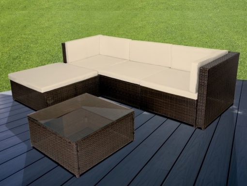 Conjunto para jardín sofá chaise longue y mesa de centro en ratán sintético – Mayo