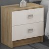 2 Drawer Bedside Table in White and Brown - Rimini