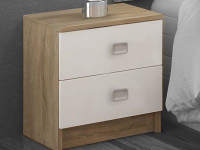 2 Drawer Bedside Table in White and Brown - Rimini