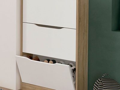 Shoe Storage Cabinet in White and Brown (3-Drawer) - Rimini