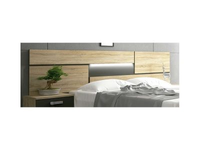 Wall Mounted Headboard with LED Lights - Cremona. Brown and Grey