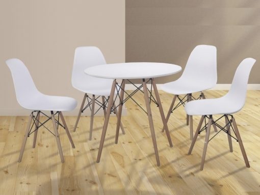 Conjunto comedor de mesa redonda y 4 sillas en color blanco - Bergen