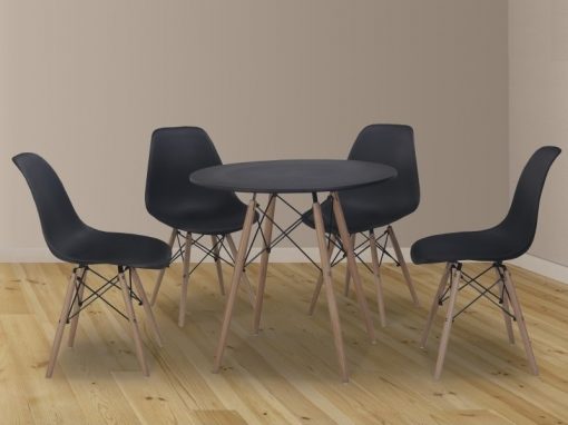 Conjunto comedor de mesa redonda y 4 sillas en color negro - Bergen